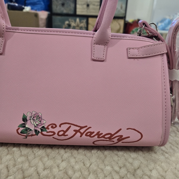 Ed Hardy Love Is Pink Tote Shoulder Bag Crossbody Skull NWT VIRAL Y2K - Picture 9 of 15